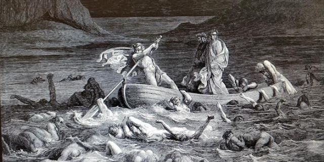 dante en la barca de caronte